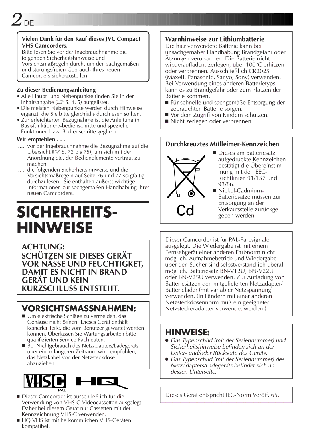 JVC GR-AX880 Vielen Dank für den Kauf dieses JVC Compact VHS Camcorders, Zu dieser Bedienungsanleitung, Wir empfehlen 