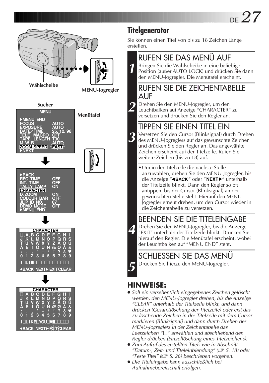 JVC GR-AX880 manual Wählscheibe MENU-Jogregler 