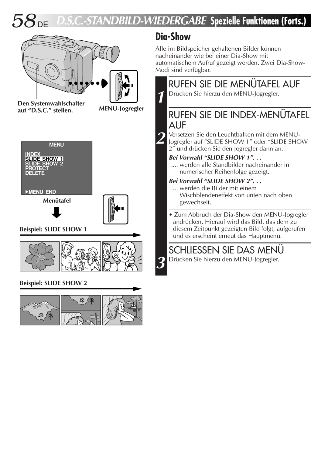 JVC GR-AX880 manual Menütafel Beispiel Slide Show, Dia-Show 