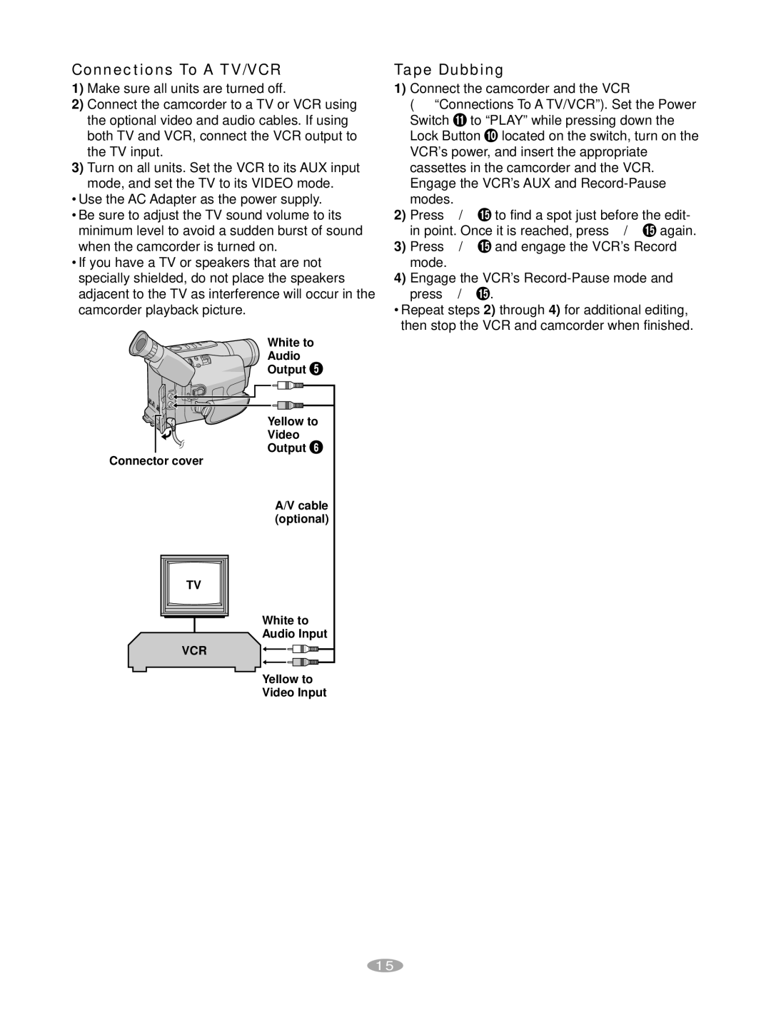 JVC GR-AX880 manual Connections To a TV/VCR, Tape Dubbing 