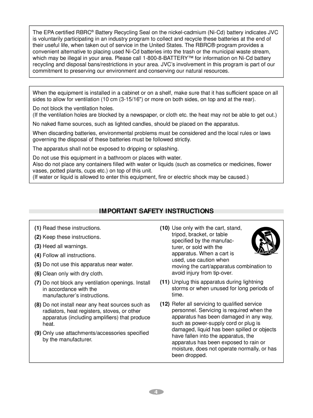 JVC GR-AX880 manual Important Safety Instructions 