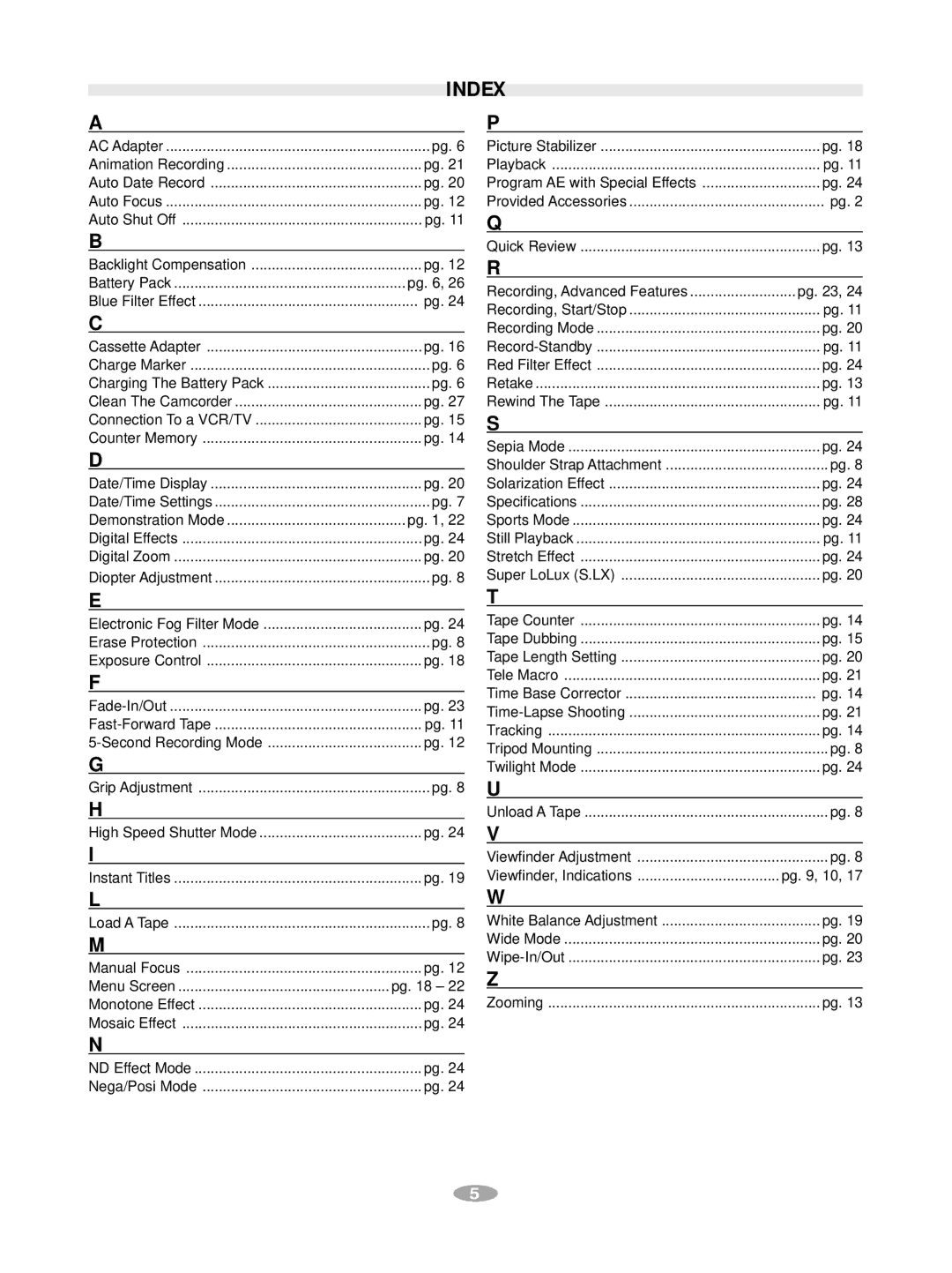 JVC GR-AX880 manual Index 