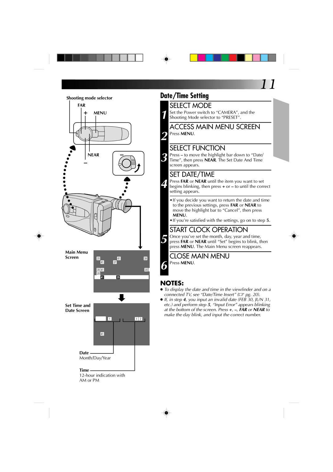 JVC GR-AX810, GR-AX910 manual Date/Time Setting 