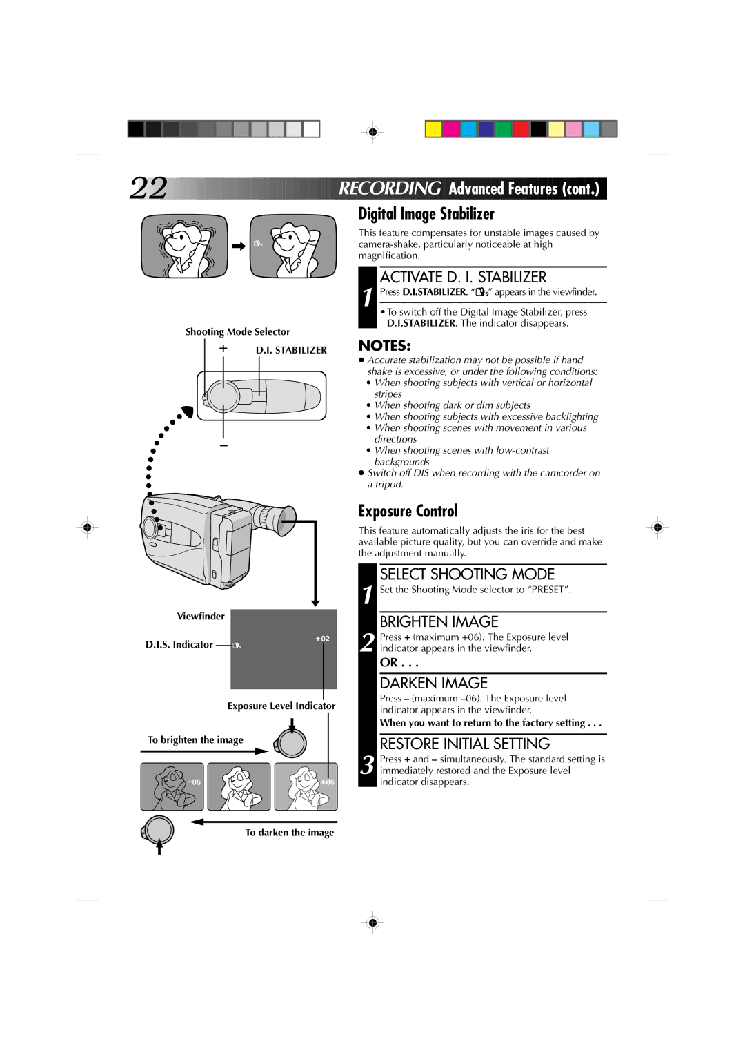 JVC GR-AX910, GR-AX810 manual Digital Image Stabilizer, Exposure Control 