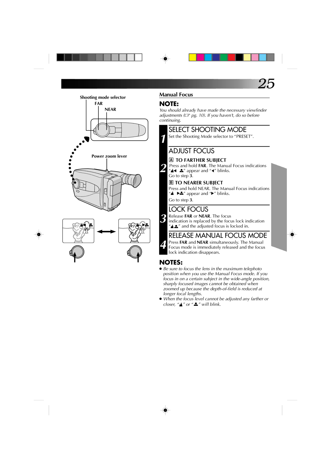 JVC GR-AX810, GR-AX910 Release Manual Focus Mode, To Farther Subject, To Nearer Subject, Appear and blinks, Go to step 