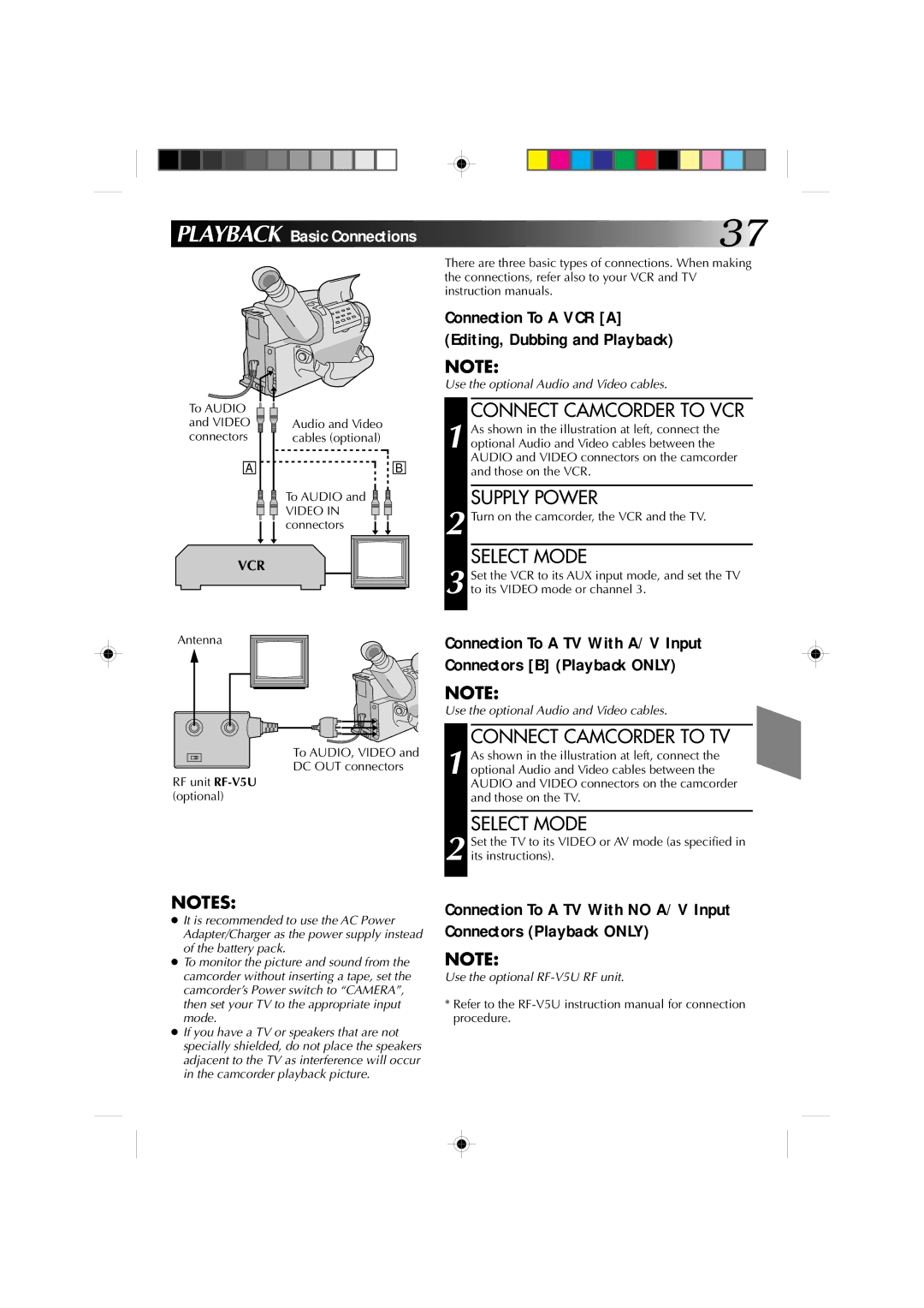 JVC GR-AX810 manual Connection To a VCR a Editing, Dubbing and Playback, Connect Camcorder to VCR, Connect Camcorder to TV 