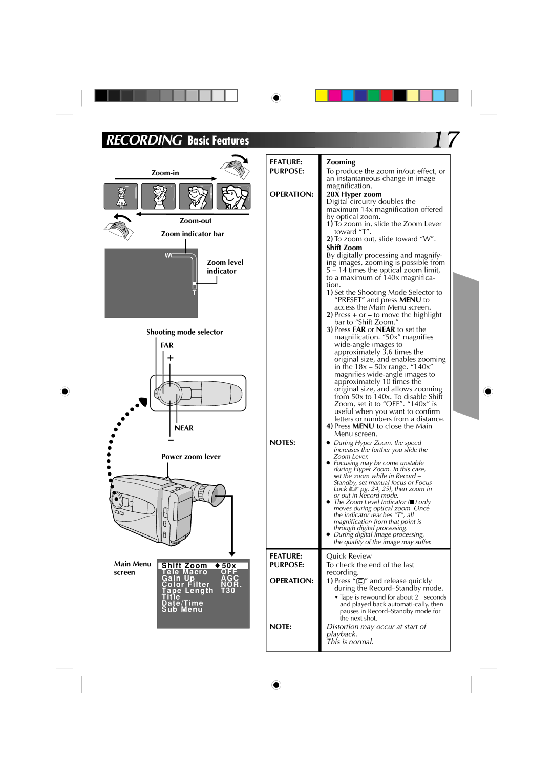 JVC GR-AX911U manual FAR Near, Feature, Purpose, Operation 