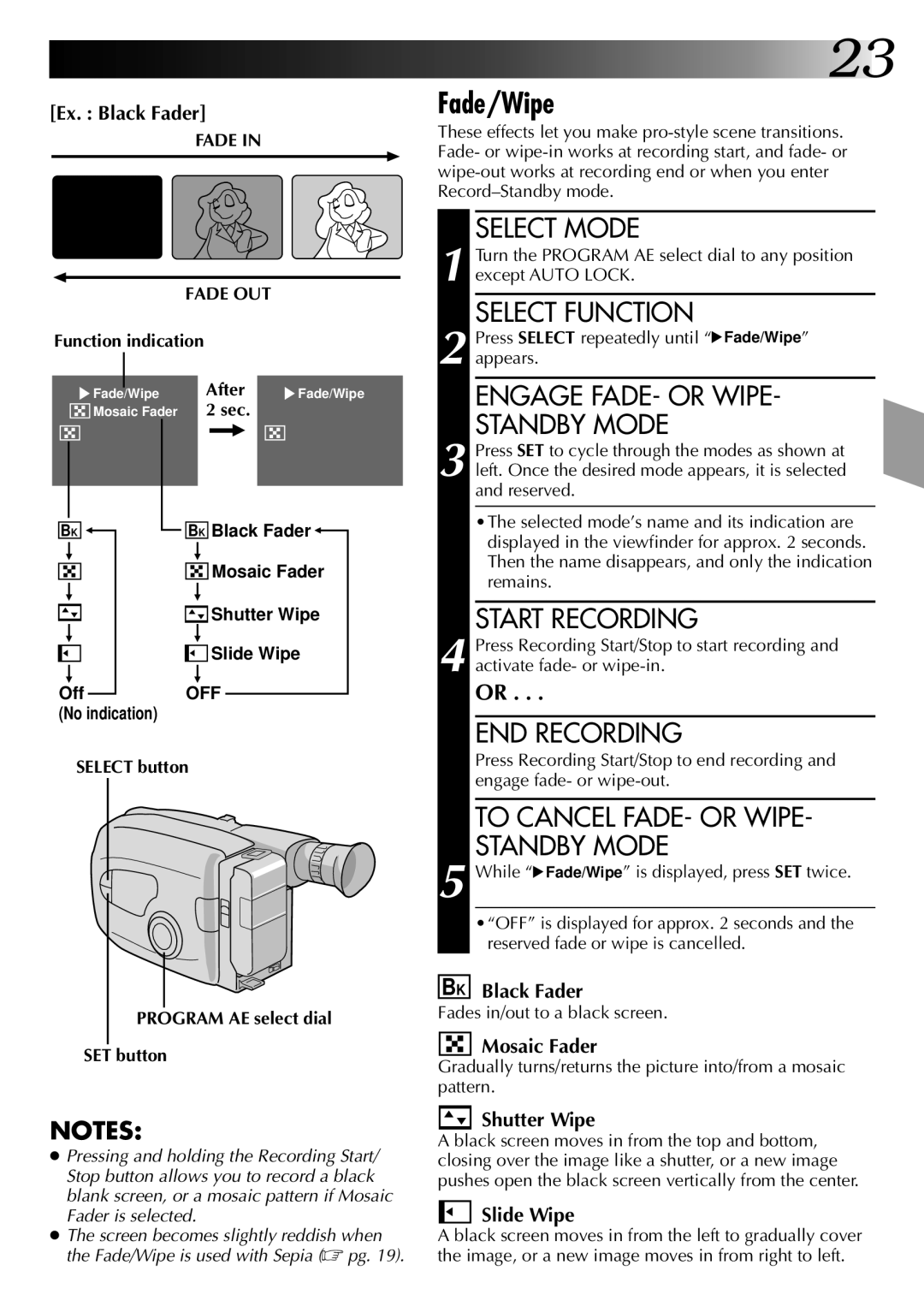 JVC GR-AX920 manual Fade/Wipe 