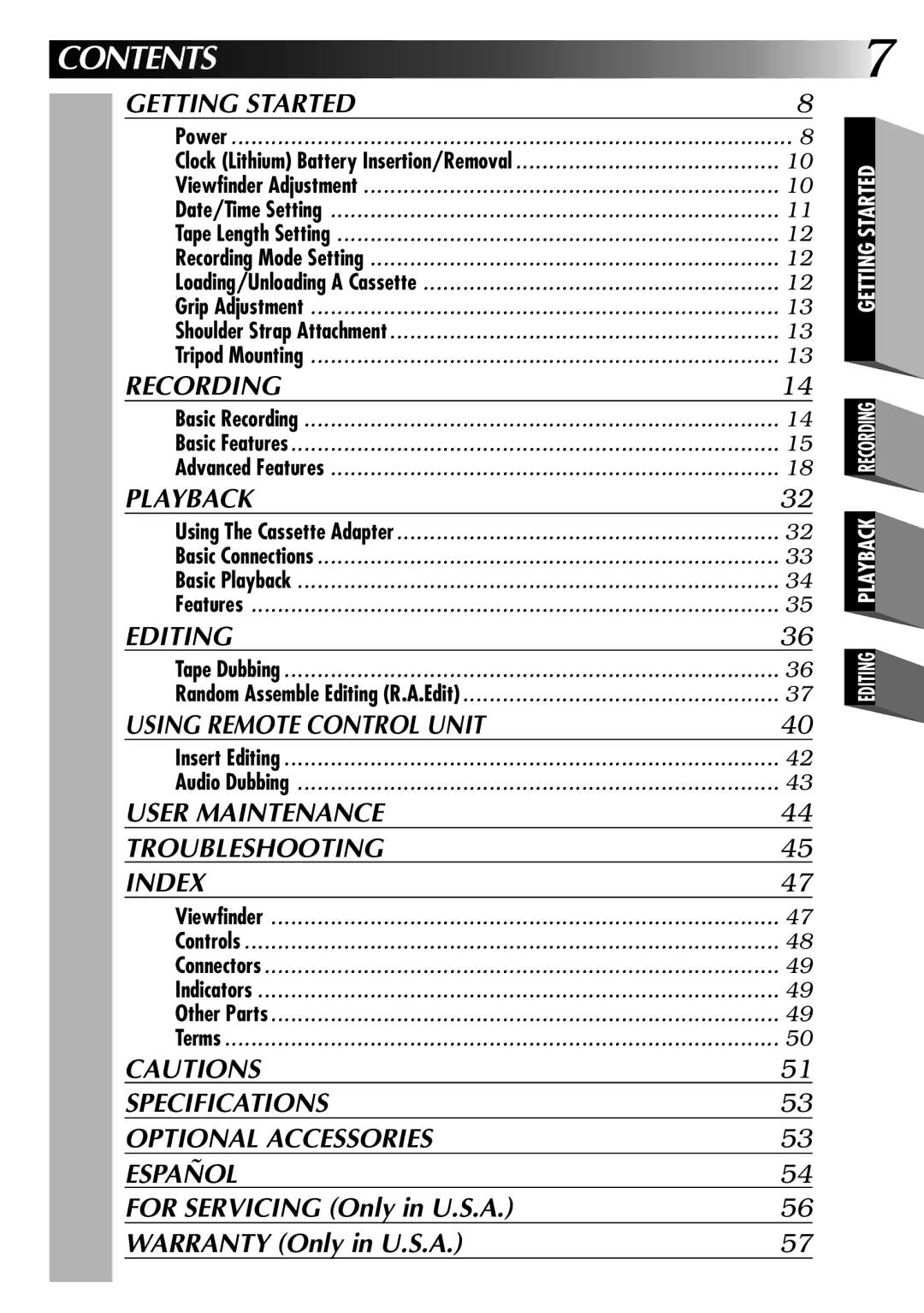 JVC GR-AX920 manual Contents 