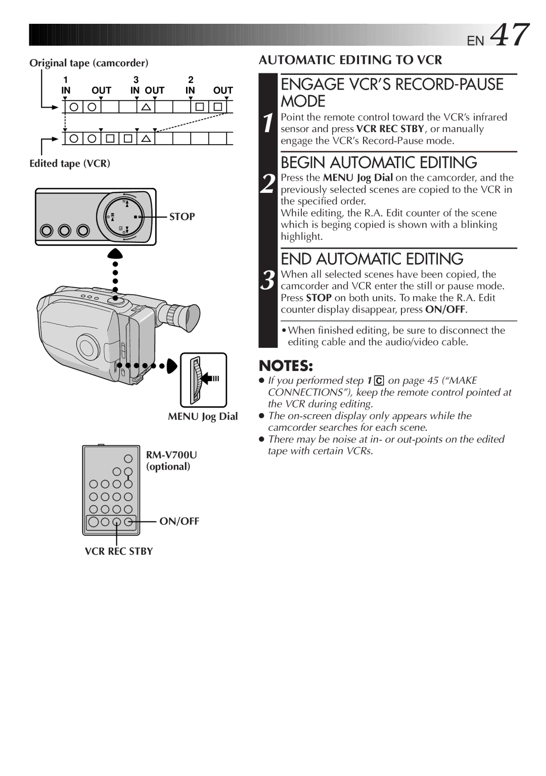 JVC GR-AX930U manual Engage VCR’S RECORD-PAUSE Mode, Begin Automatic Editing, END Automatic Editing, ON/OFF VCR REC Stby 