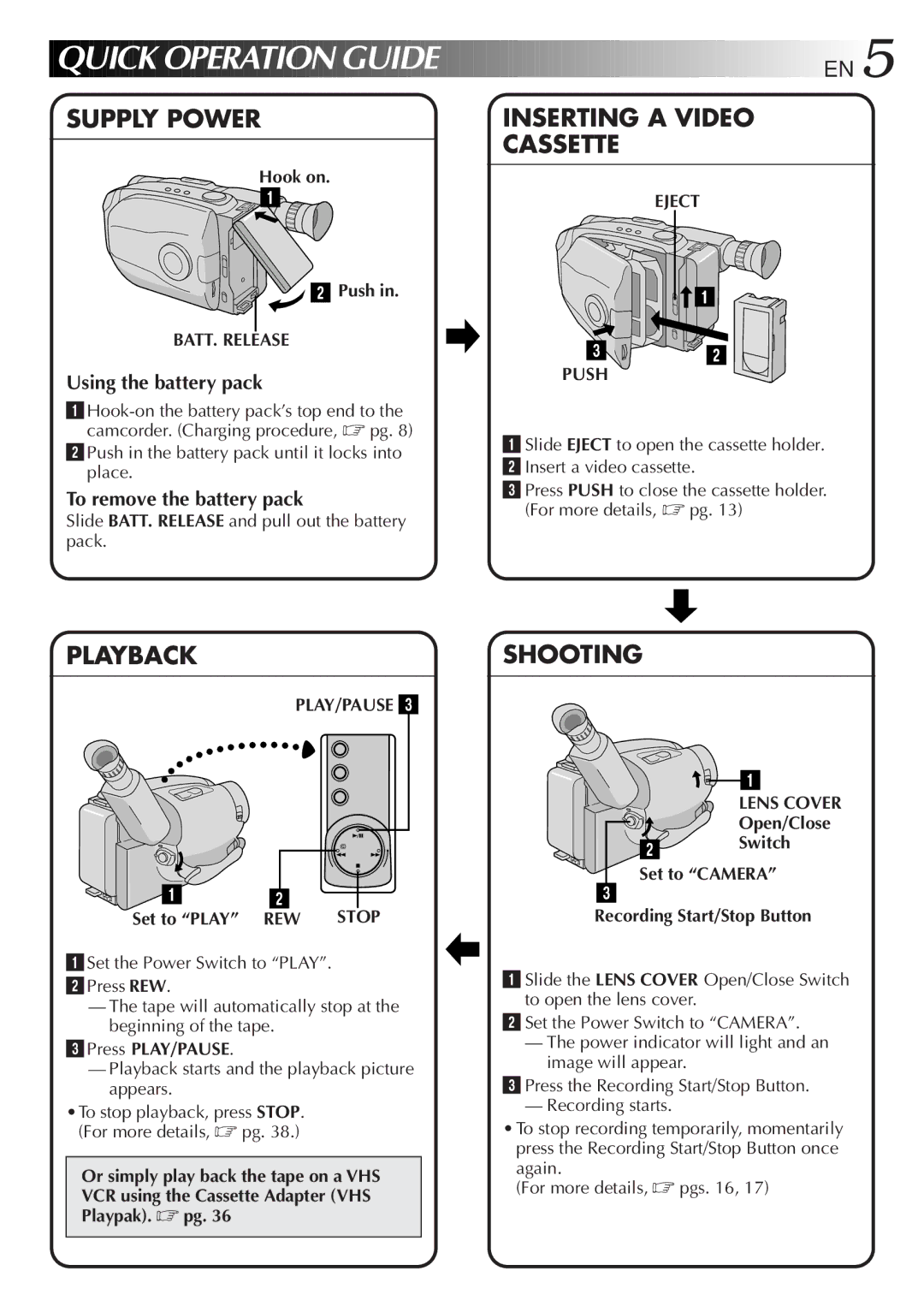 JVC GR-AX930U manual Eject, BATT. Release, Push, Play/Pause 