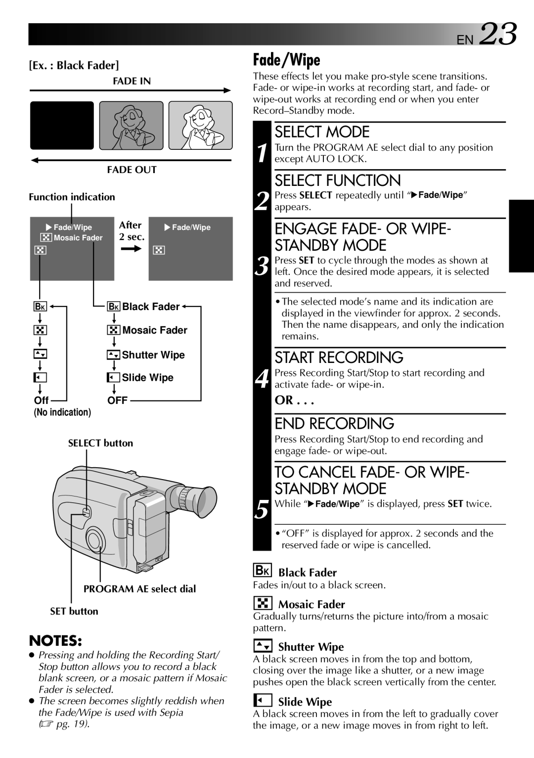 JVC GR-AX937 manual Fade/Wipe 