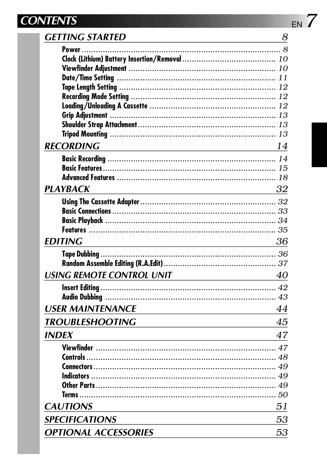 JVC GR-AX937 manual Contents 