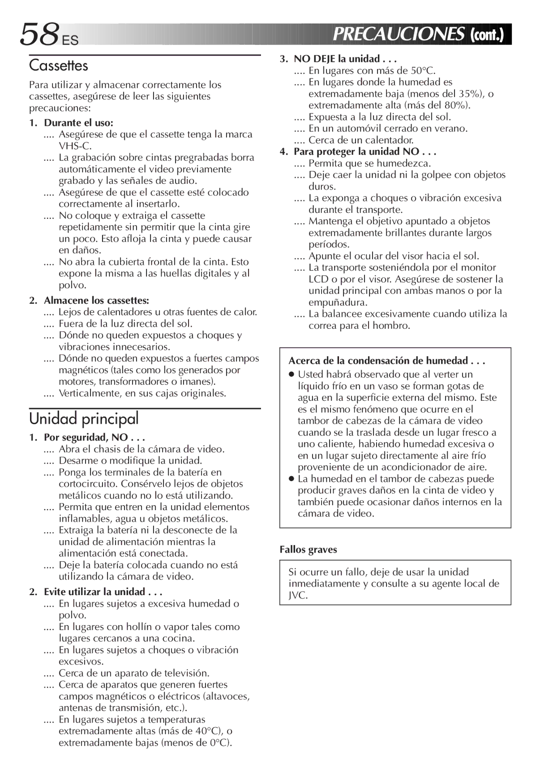 JVC GR-AX947UM manual ES Precauciones 