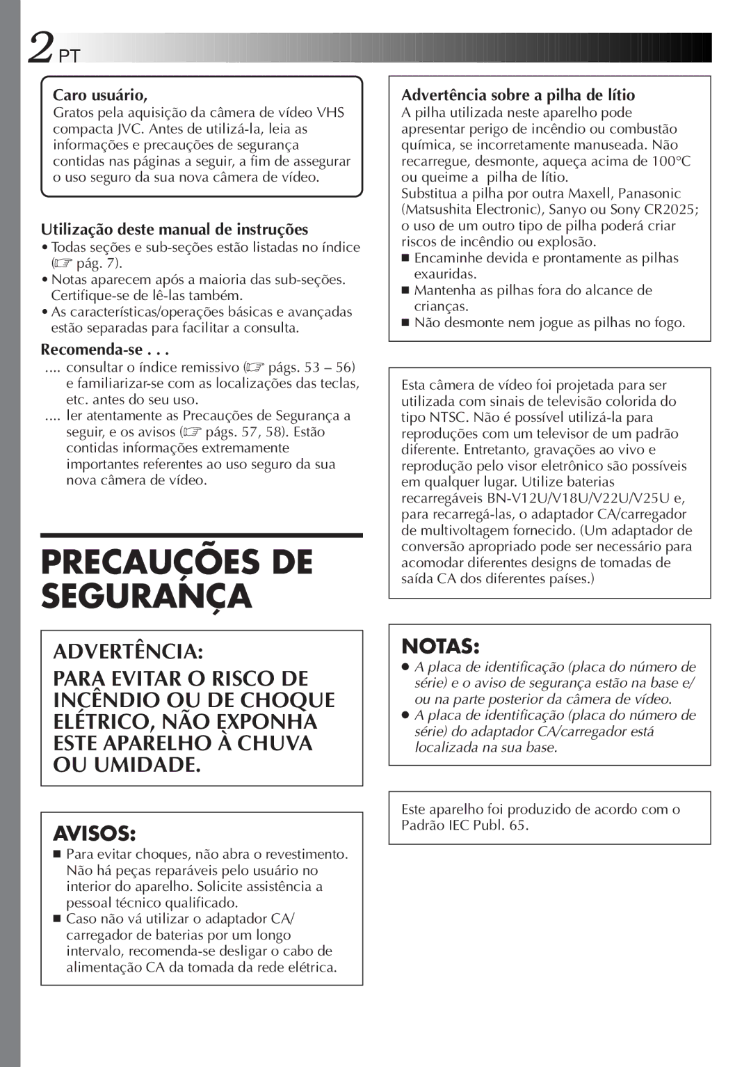 JVC GR-AX947UM Caro usuário, Utilização deste manual de instruções, Recomenda-se, Advertência sobre a pilha de lítio 