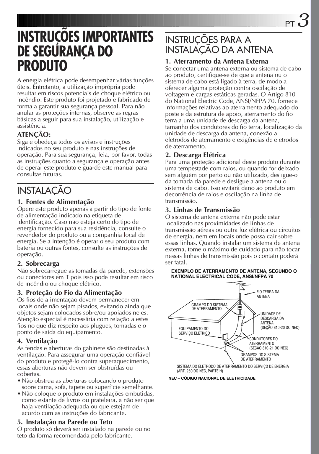 JVC GR-AX947UM manual Instruções Para a Instalação DA Antena 