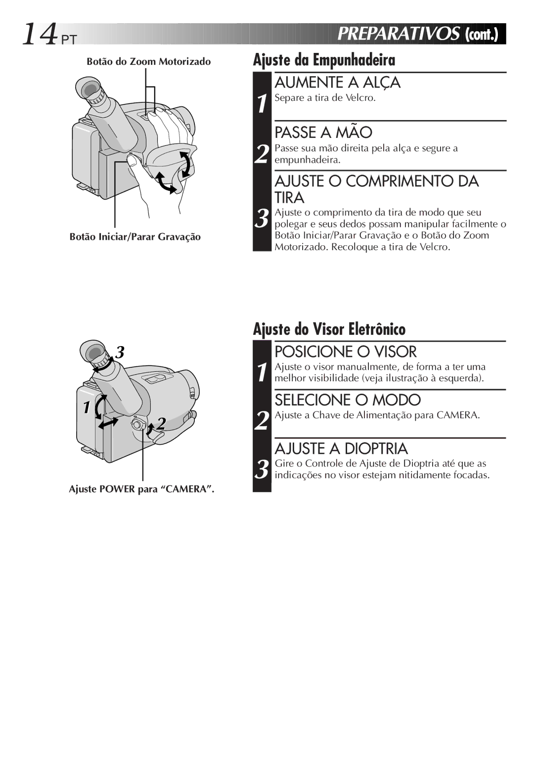 JVC GR-AX947UM manual Ajuste da Empunhadeira, Ajuste do Visor Eletrônico 