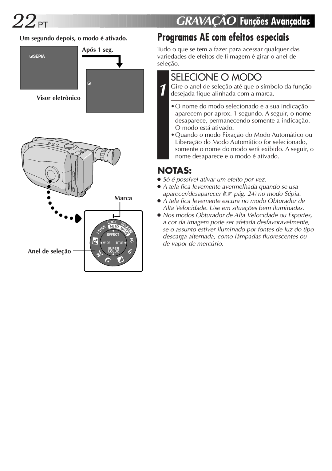 JVC GR-AX947UM manual Gravação Funções Avançadas, Programas AE com efeitos especiais 