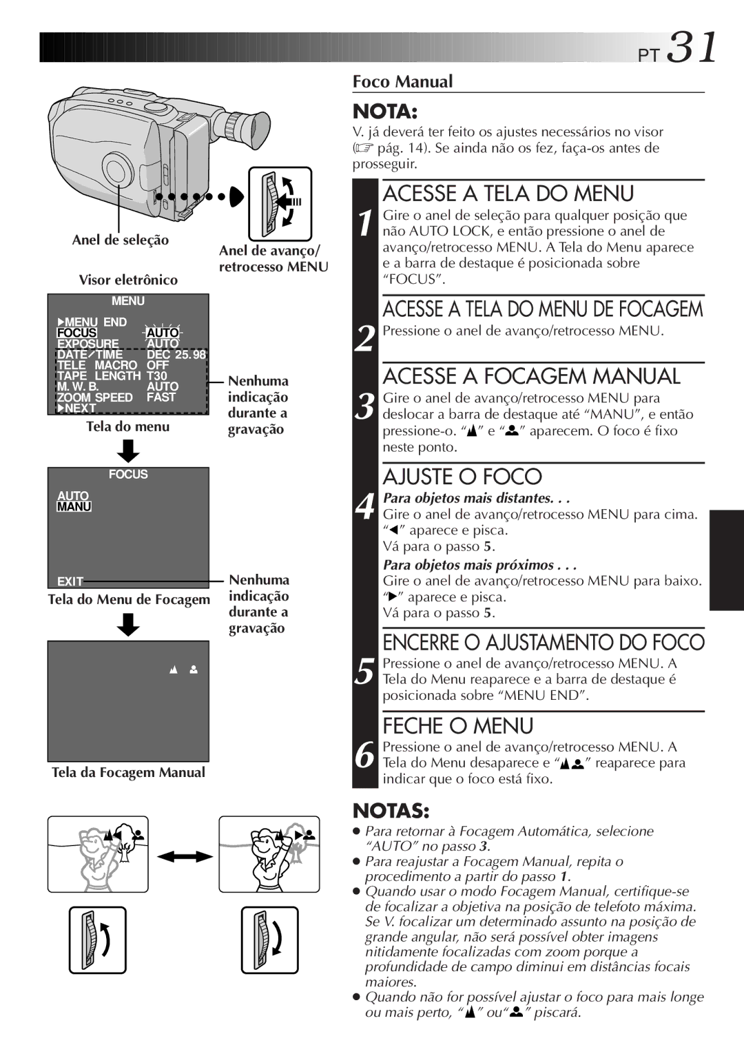 JVC GR-AX947UM manual Tela do menu, Tela da Focagem Manual 