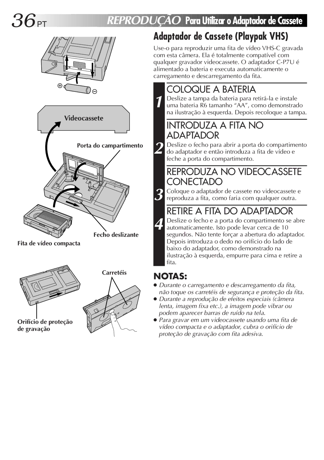 JVC GR-AX947UM manual Para Utilizar o Adaptador de Cassete, Videocassete 