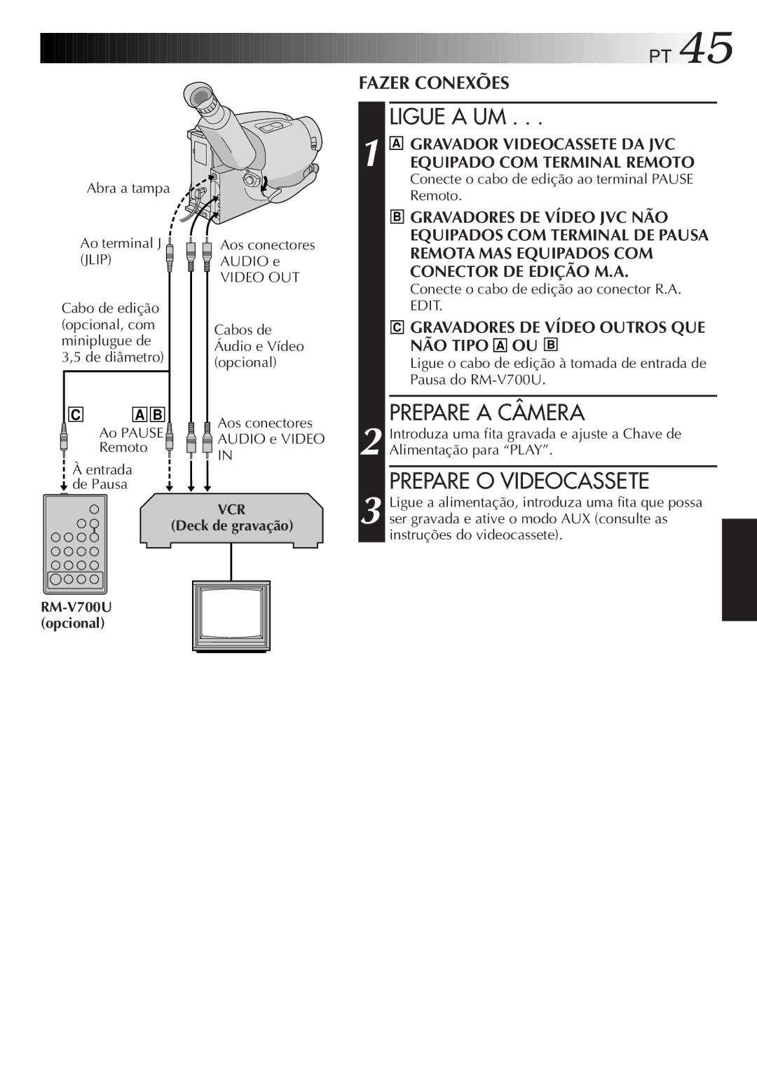 JVC GR-AX947UM manual Prepare a Câmera, Prepare O Videocassete 