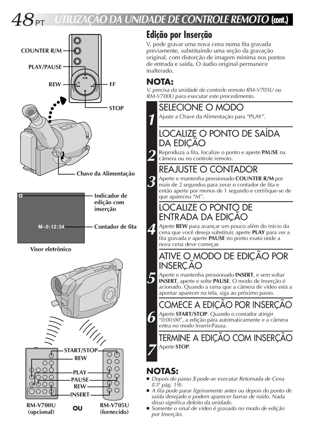 JVC GR-AX947UM manual Edição por Inserção, Localize O Ponto DE Saída DA Edição, Reajuste O Contador 