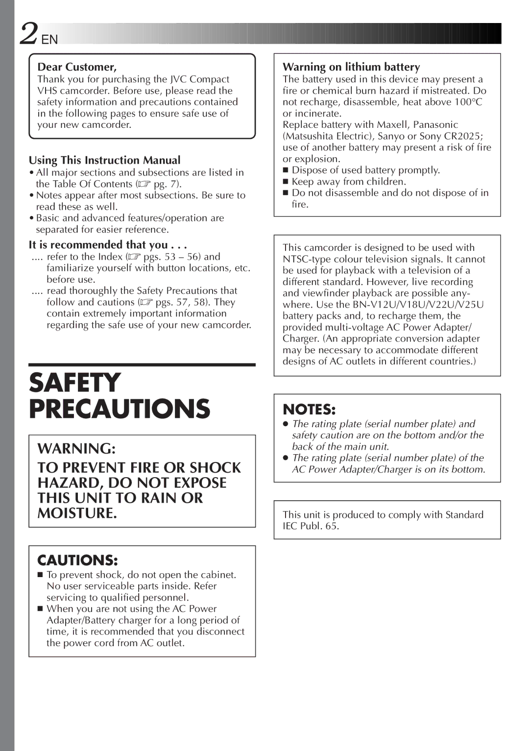 JVC GR-AX947UM manual Dear Customer, It is recommended that you, This unit is produced to comply with Standard IEC Publ 