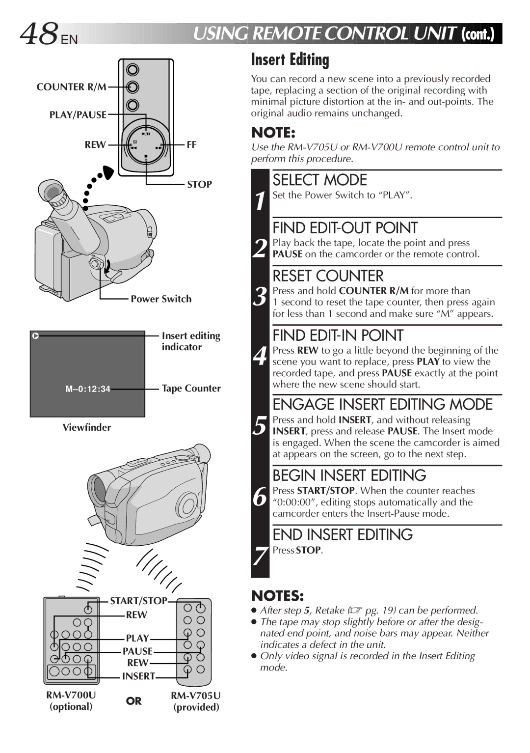 JVC GR-AX947UM manual REW Power Switch, Tape Counter Viewfinder, START/STOP REW Play Pause Insert 