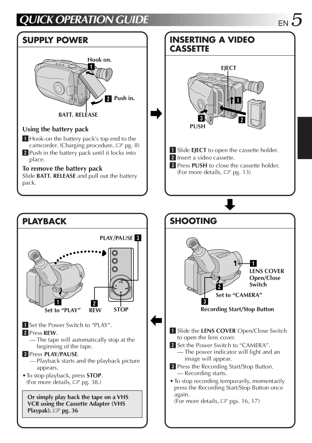 JVC GR-AX947UM manual Using the battery pack, To remove the battery pack, BATT. Release, Eject Push, Play/Pause 