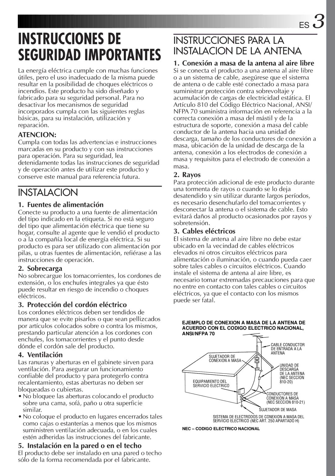 JVC GR-AX947UM manual Instrucciones Para LA Instalacion DE LA Antena 