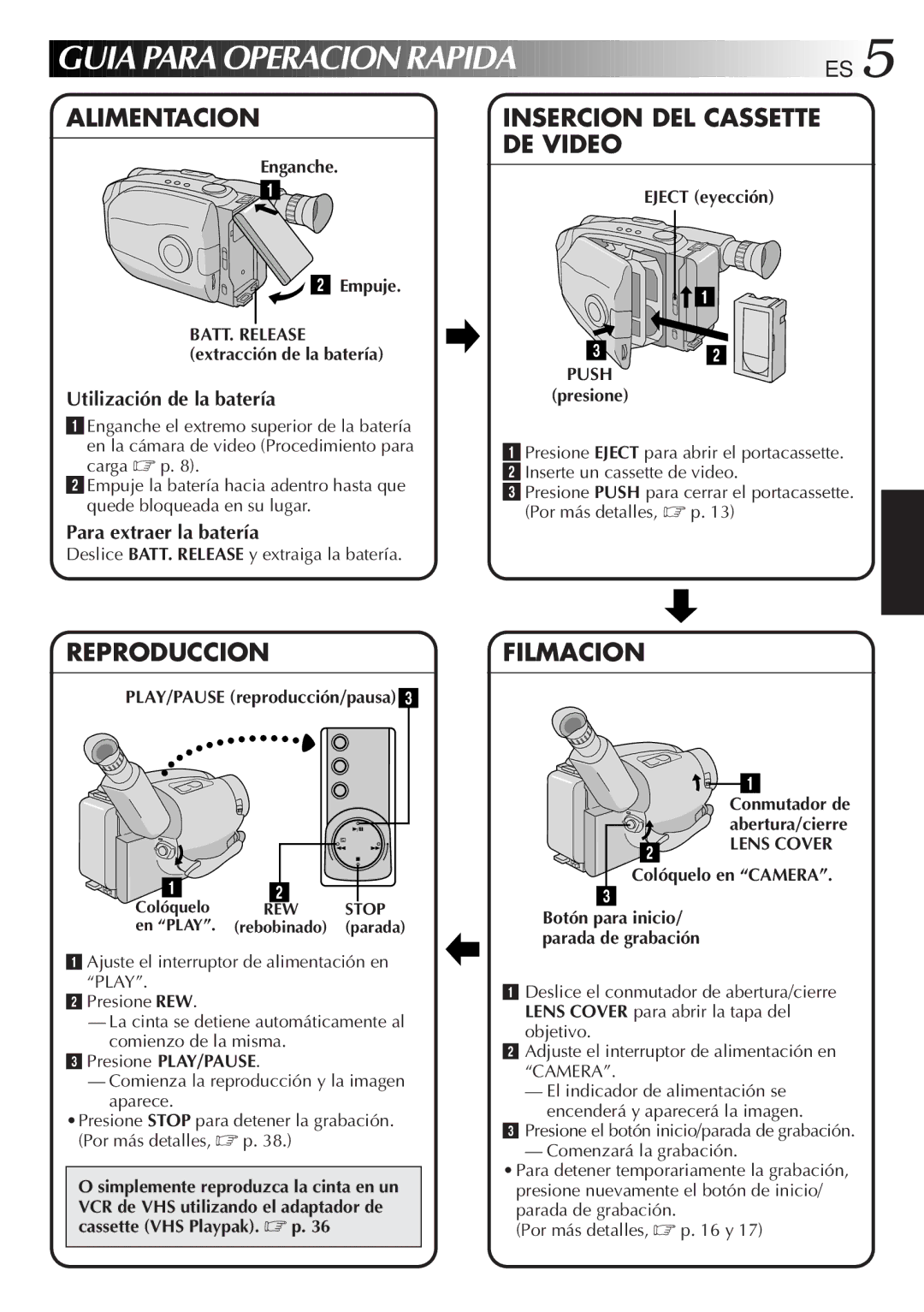 JVC GR-AX947UM manual Utilización de la batería, Para extraer la batería 