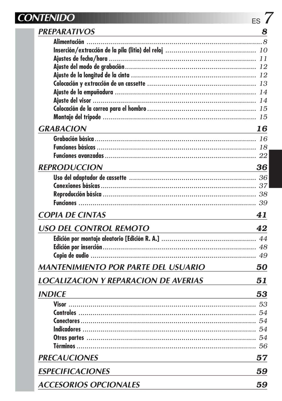 JVC GR-AX947UM manual Contenido 