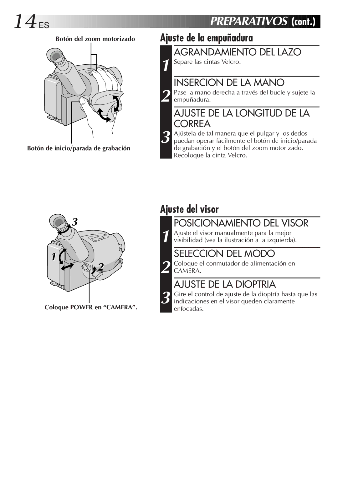 JVC GR-AX947UM manual Ajuste de la empuñadura, Ajuste del visor 