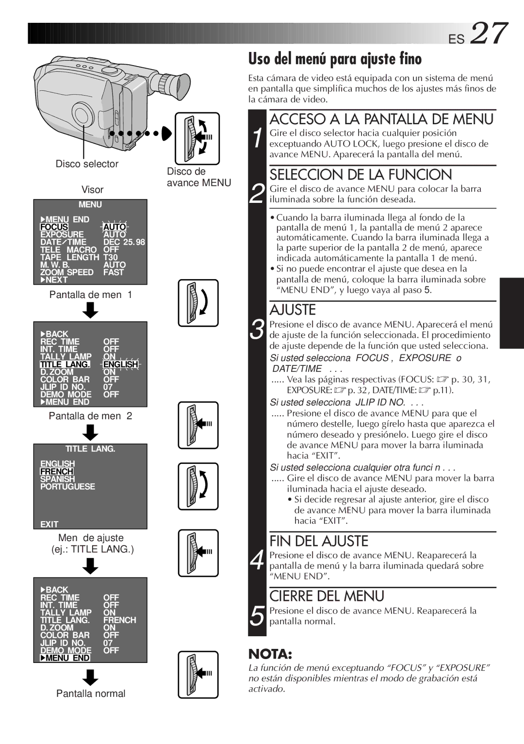 JVC GR-AX947UM manual Uso del menú para ajuste fino 