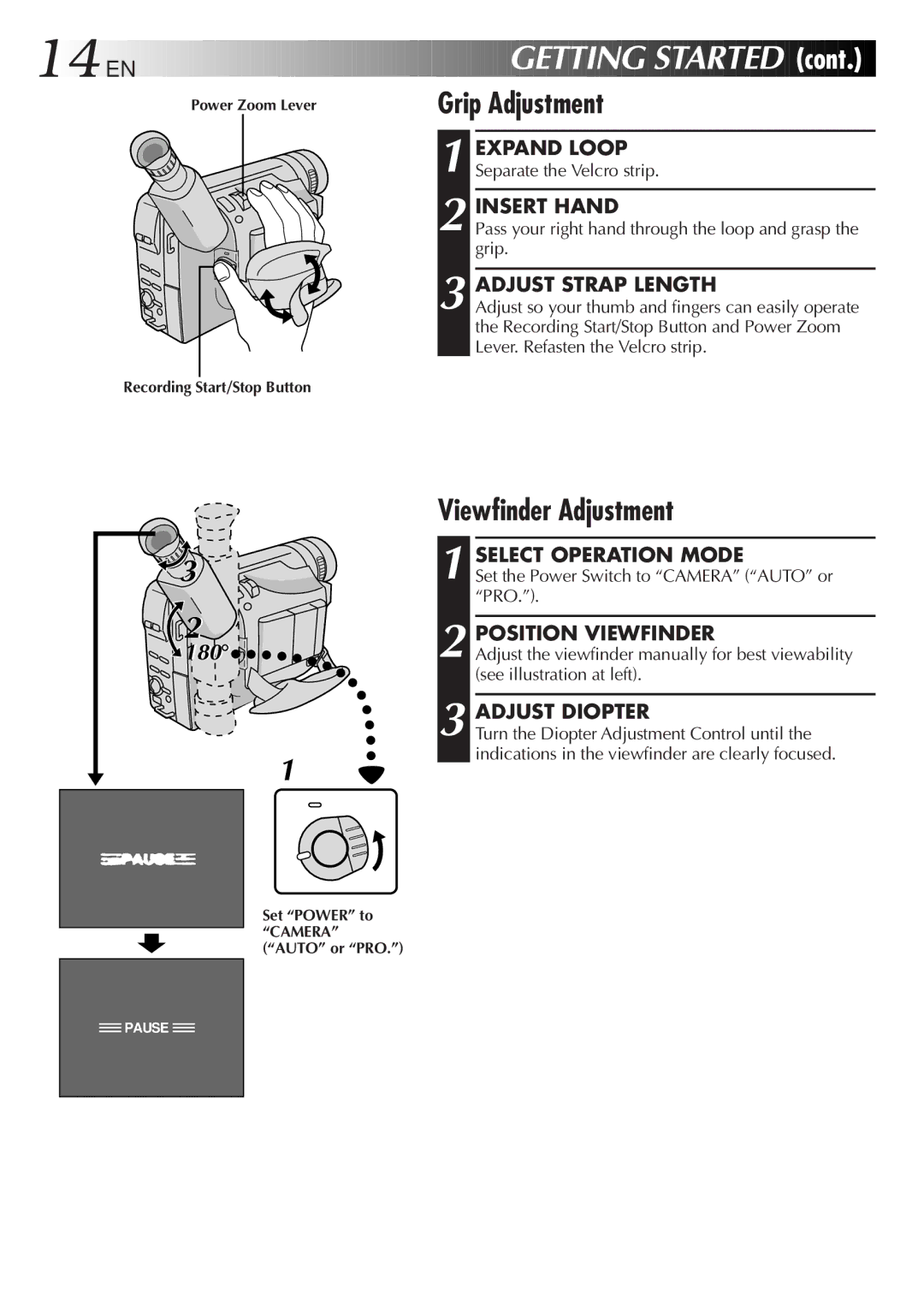 JVC GR-AX657UM, GR-AX957UM, GR-AX857UM manual Grip Adjustment, Viewfinder Adjustment 