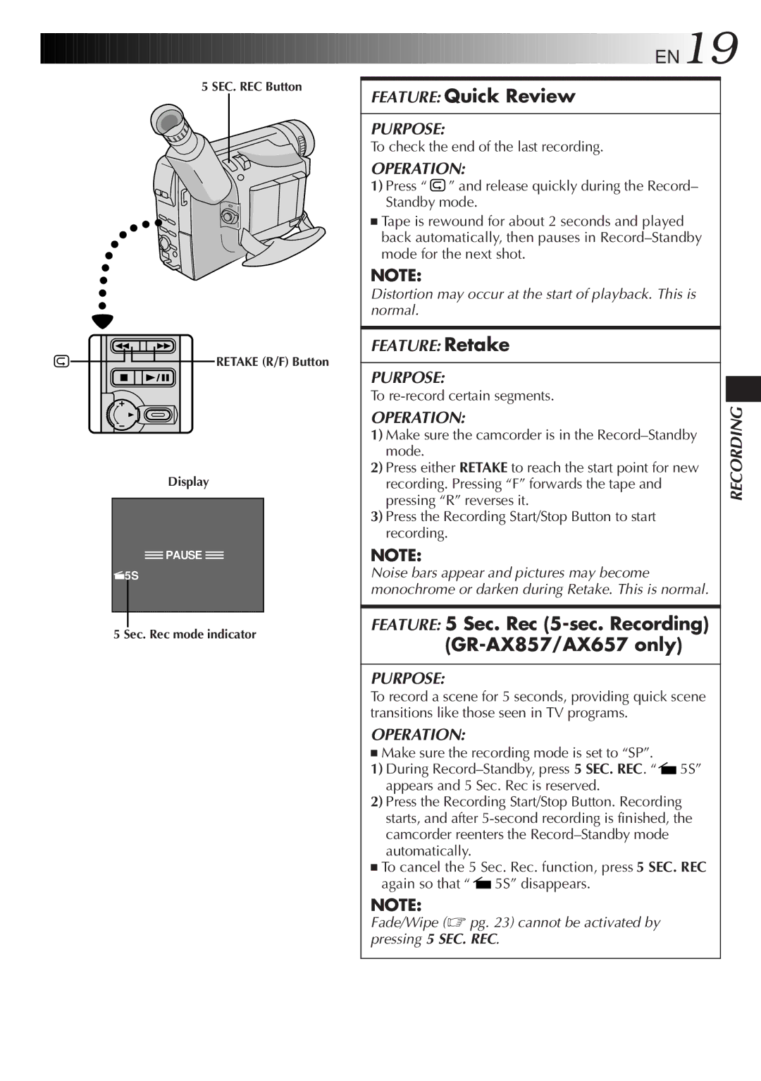 JVC GR-AX857UM, GR-AX957UM, GR-AX657UM manual Feature Quick Review, To check the end of the last recording 