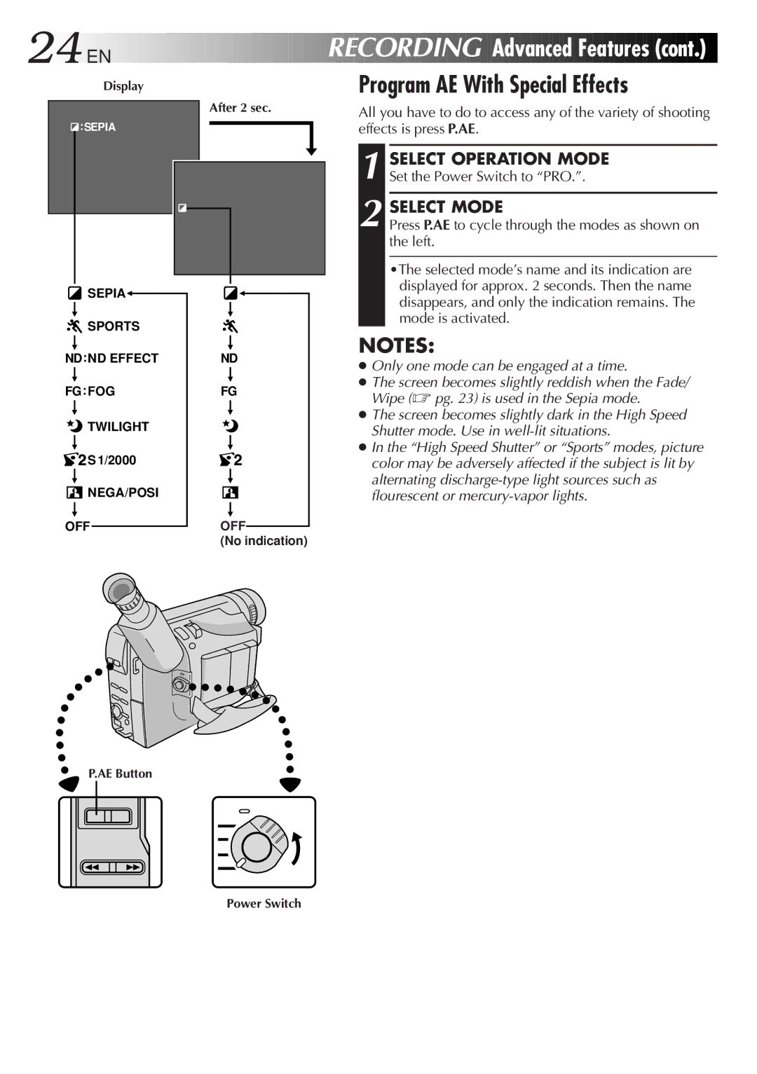 JVC GR-AX957UM, GR-AX857UM, GR-AX657UM manual Advanced Features, Program AE With Special Effects, Select Mode 