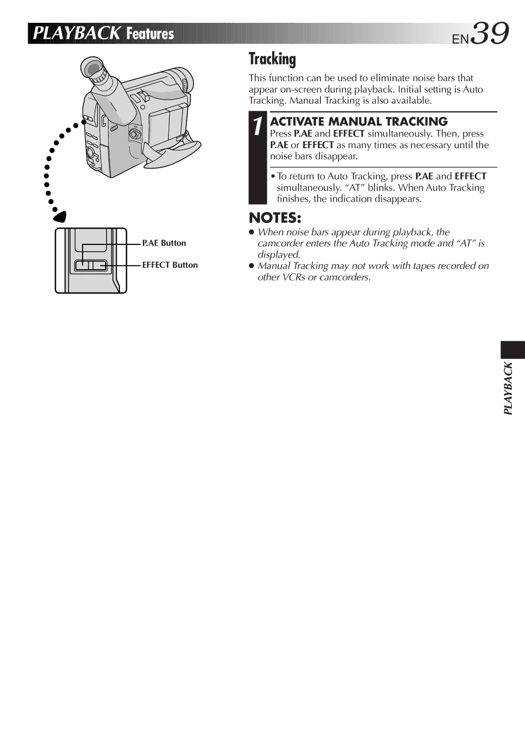 JVC GR-AX957UM, GR-AX857UM manual Activate Manual Tracking, Noise bars disappear, Finishes, the indication disappears 