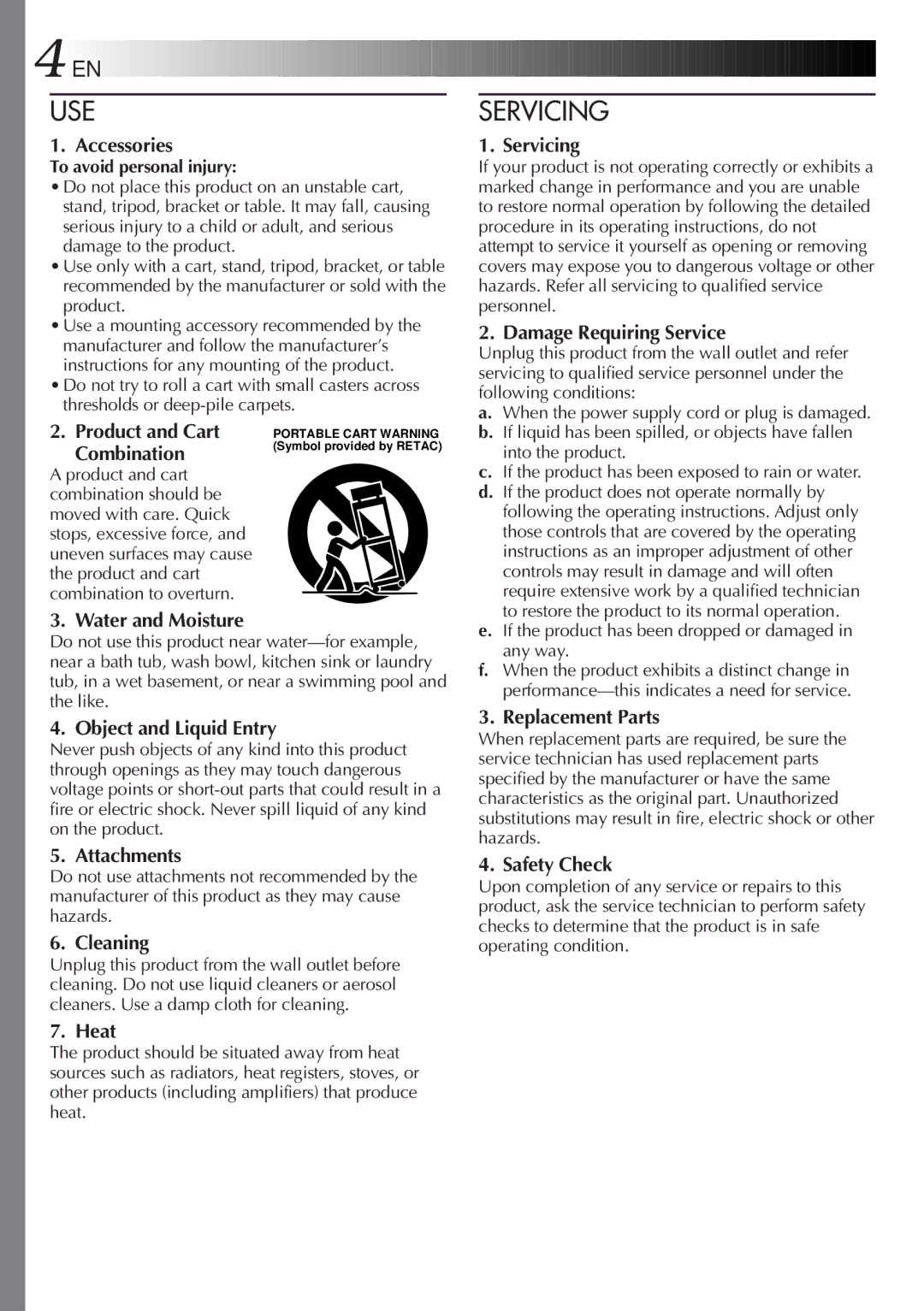 JVC GR-AX857UM, GR-AX957UM, GR-AX657UM manual To avoid personal injury, If the product has been dropped or damaged in any way 