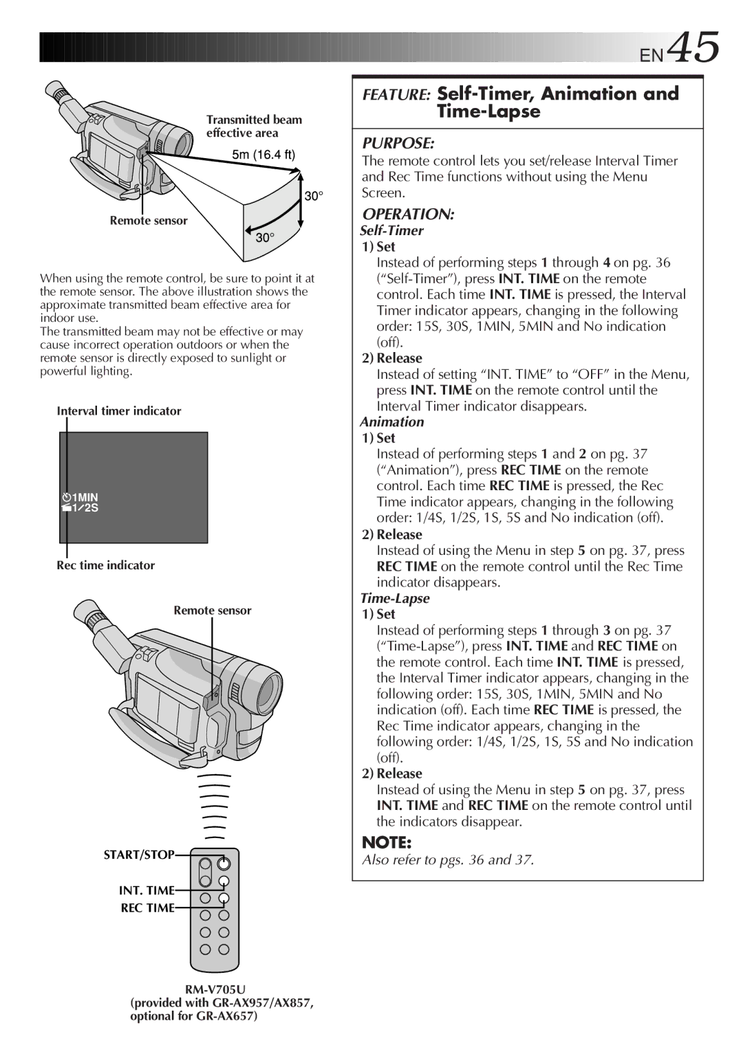 JVC GR-AX957UM, GR-AX857UM, GR-AX657UM manual Feature Self-Timer, Animation and Time-Lapse 