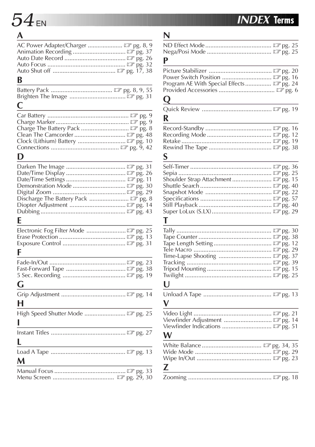 JVC GR-AX957UM, GR-AX857UM, GR-AX657UM manual Pg , 9, Quick Review, Digital Zoom, Dubbing, Tally, Tripod Mounting Twilight 