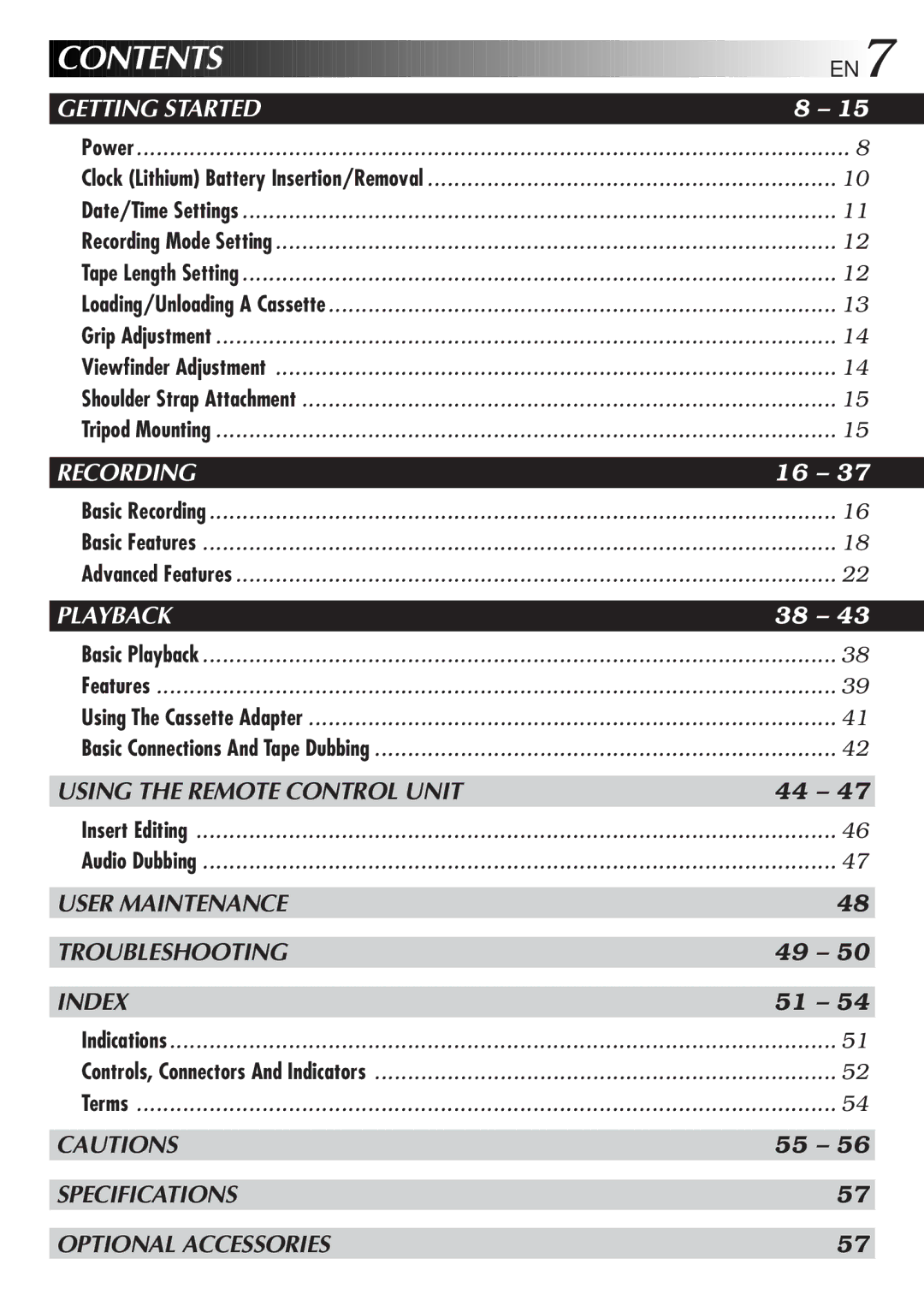 JVC GR-AX857UM, GR-AX957UM, GR-AX657UM manual Contents 