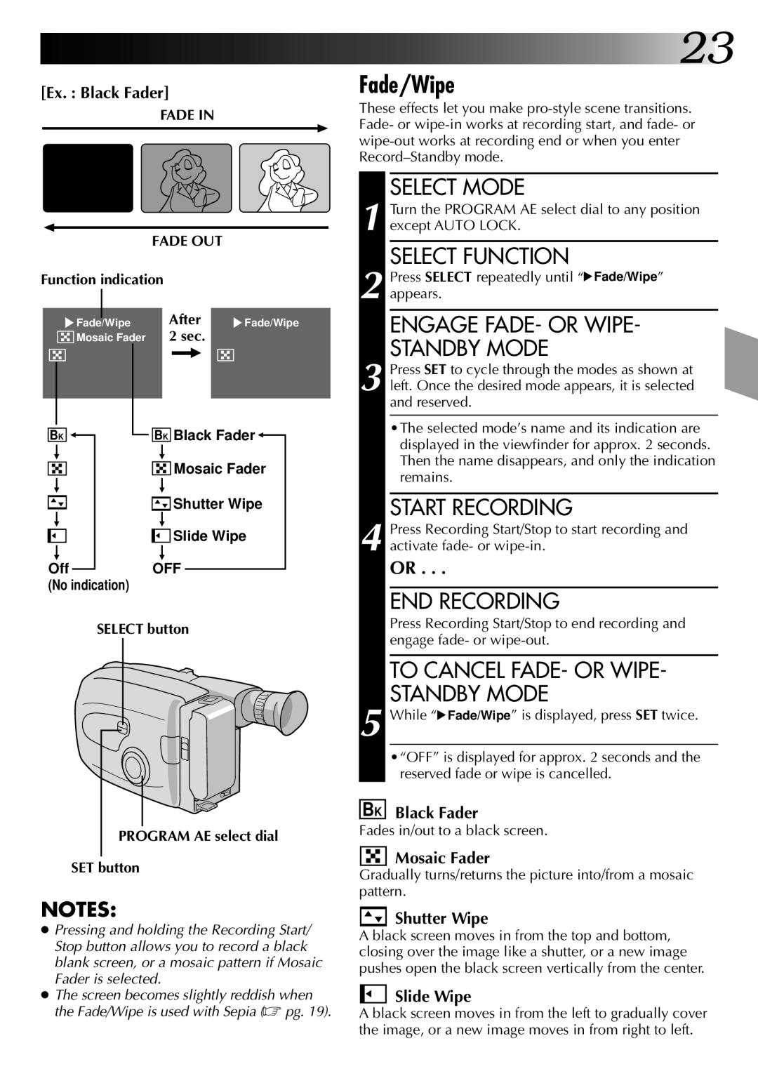 JVC GR-AX96 manual Fade/Wipe 