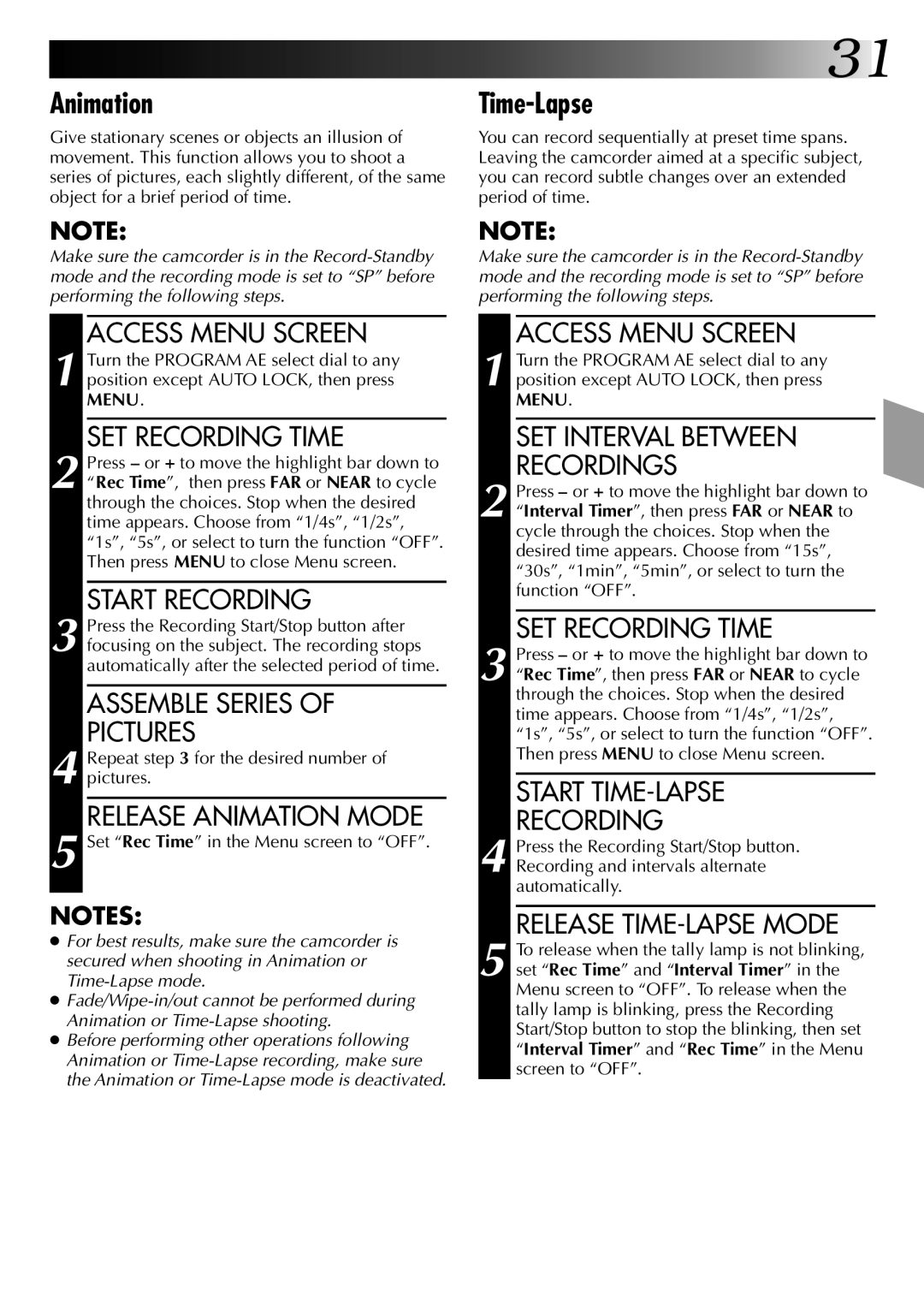 JVC GR-AX96 manual Animation, Time-Lapse 