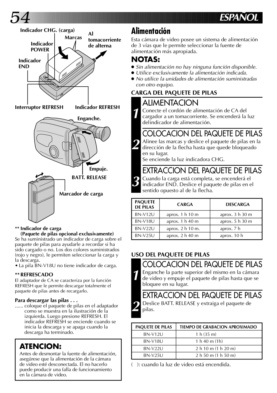 JVC GR-AX96 manual Alimentación, Alimentacion, End, Refrescado 