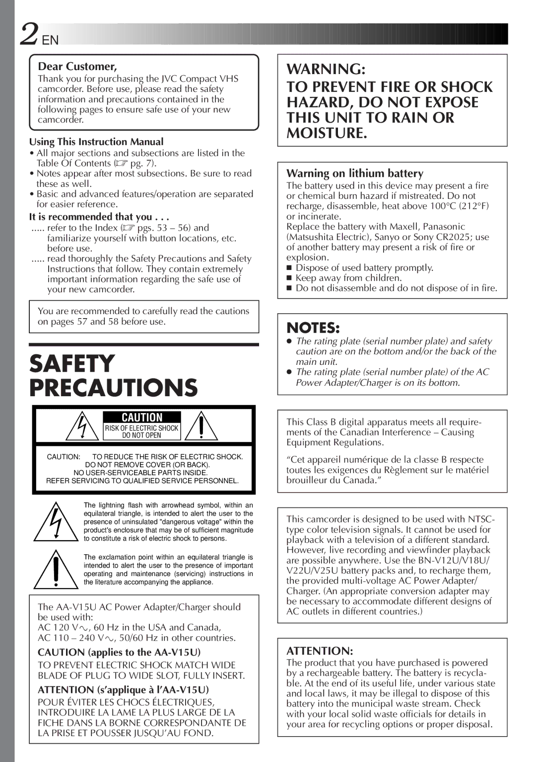 JVC GR-AX97 manual Dear Customer, It is recommended that you 