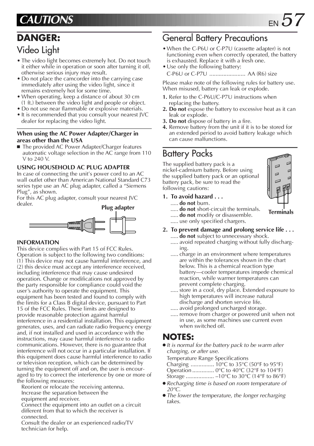 JVC GR-AX97 manual Using Household AC Plug Adapter, Information, To avoid hazard 