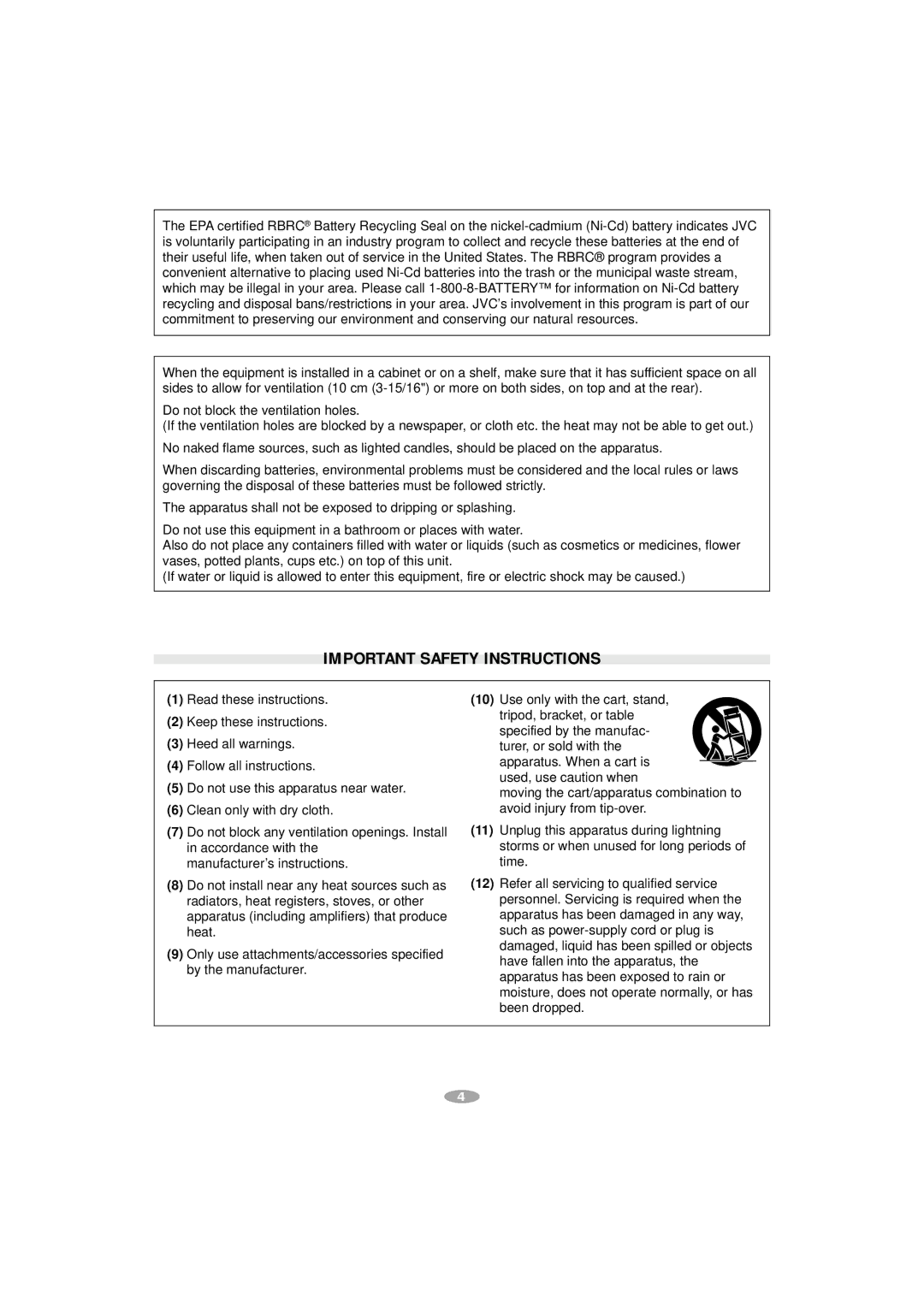 JVC SXM540, GR-AX970, GR-SXM340, GR-SXM240, GR-SXM740, S-VHS manual Important Safety Instructions 