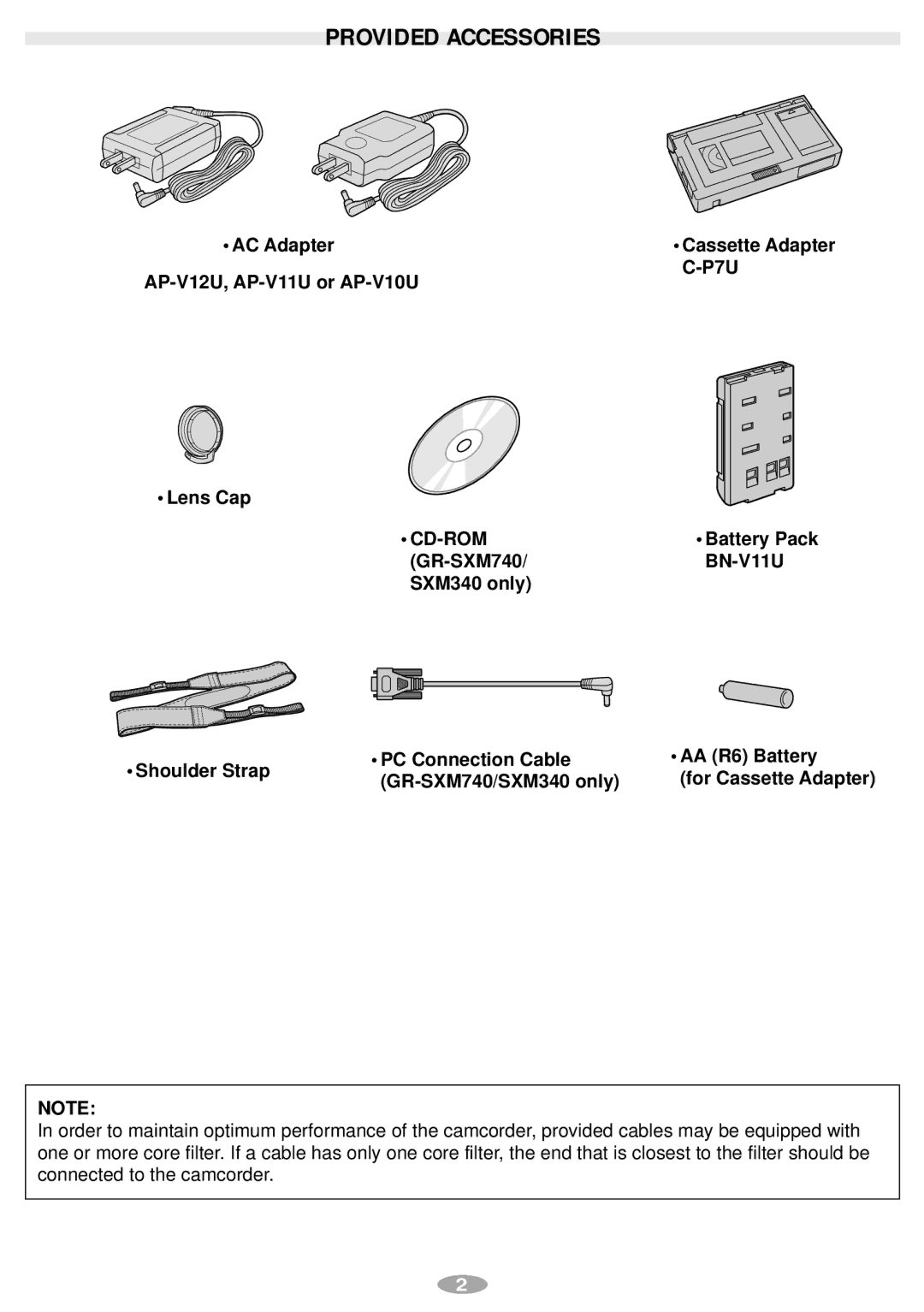 JVC GR-SXM240, GR-AX970, GR-SXM340 manual Provided Accessories 