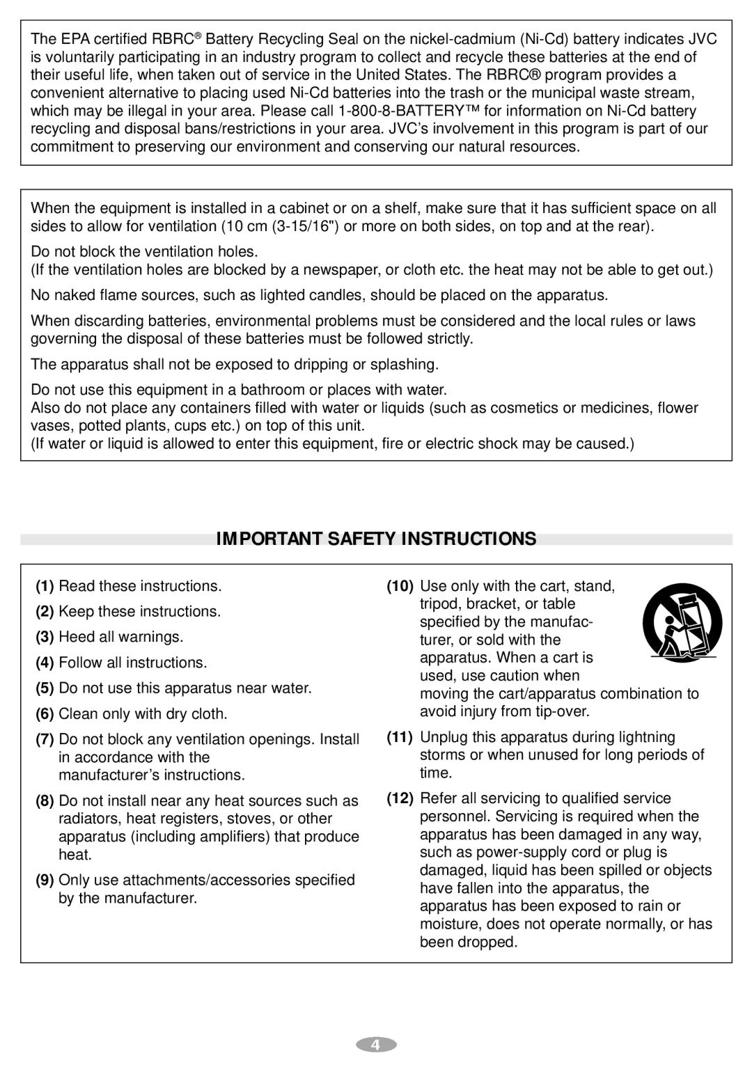 JVC GR-SXM340, GR-AX970, GR-SXM240 manual Important Safety Instructions 